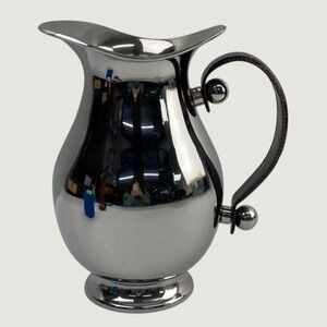 Polished Stainless Steel Pitcher Brown Faux Crocodile Leather Wrapped Handle